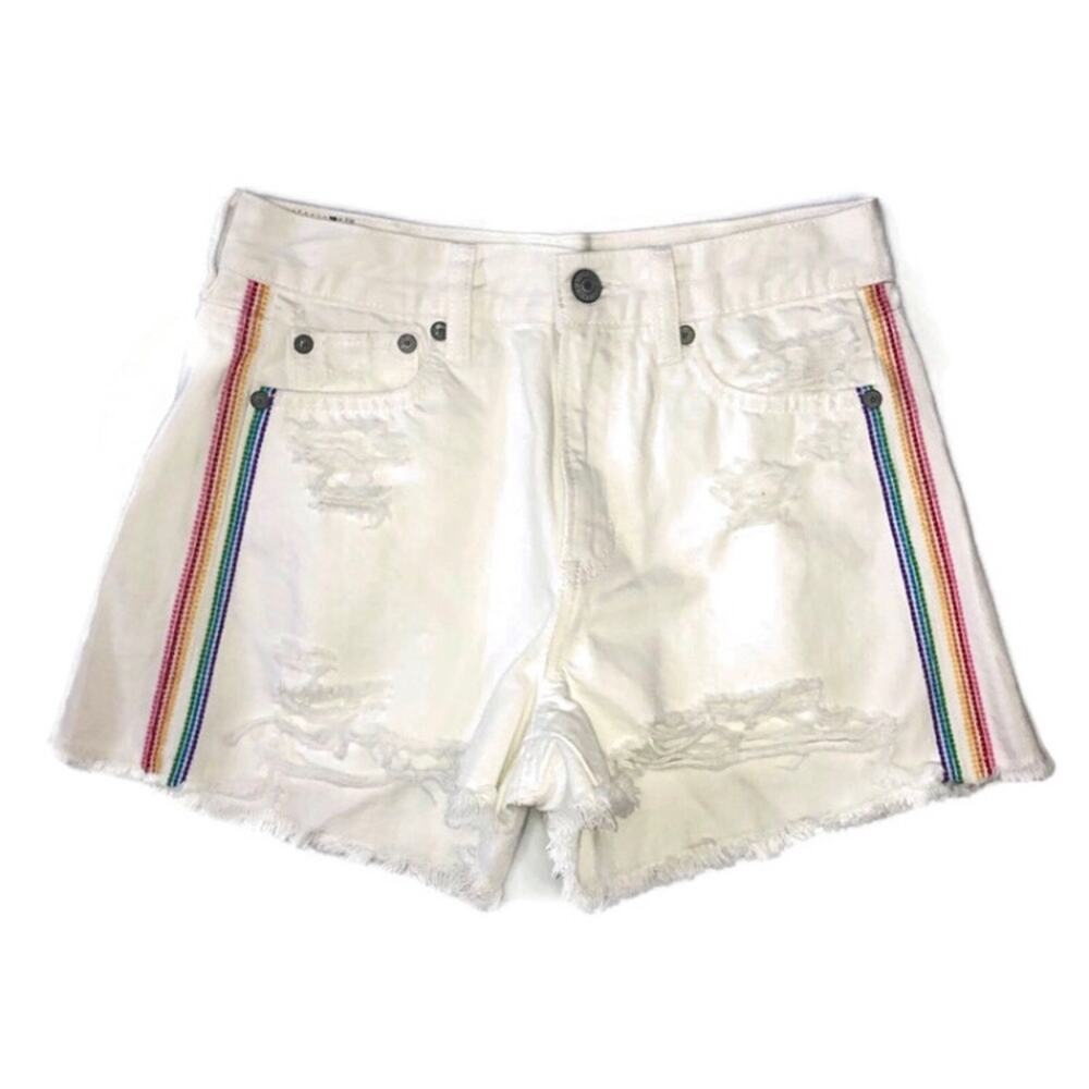 American Eagle Pride Rainbow Super Hi-Rise Festival Distressed Short Size 0